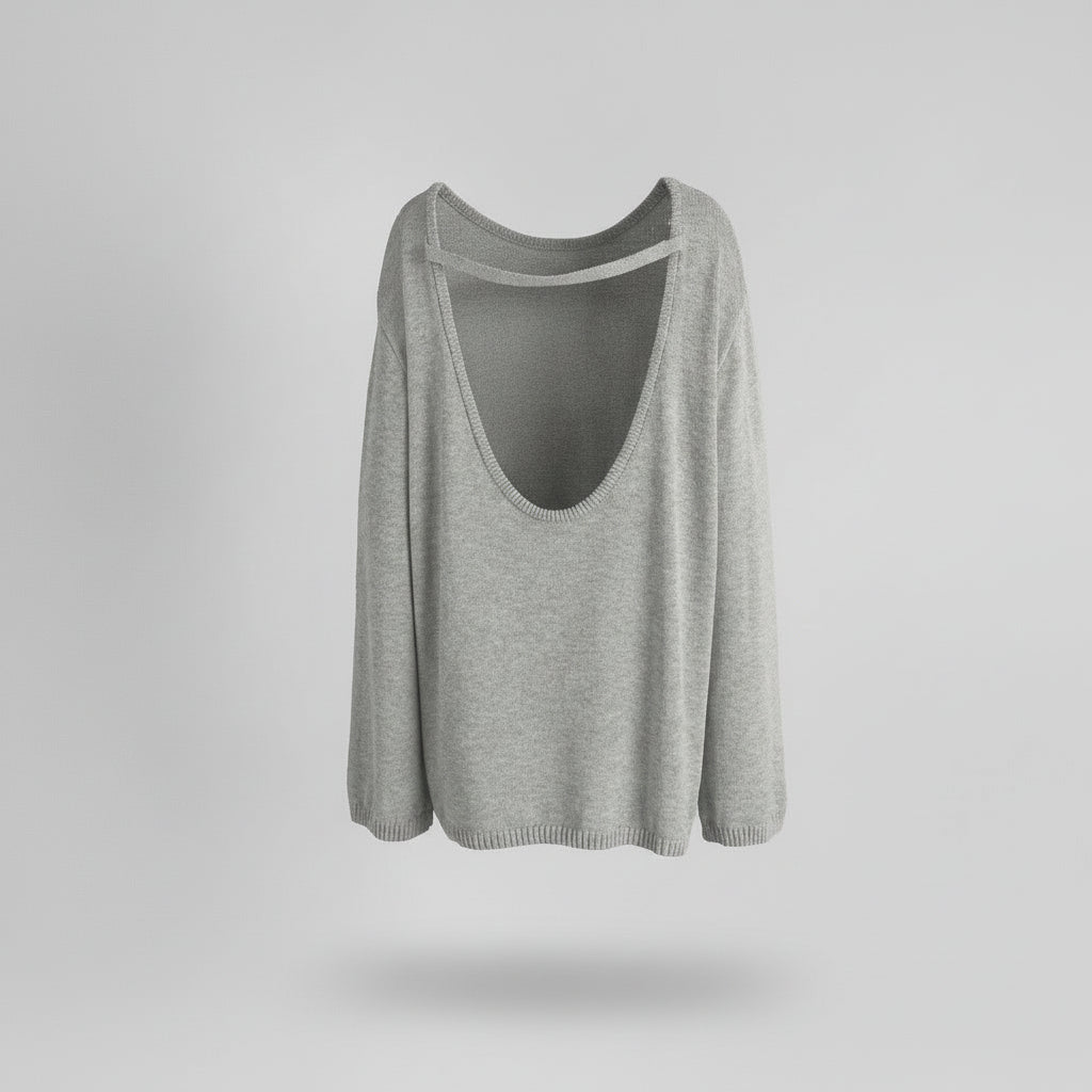 Gray:: Gray sweater on a mannequin against a white background