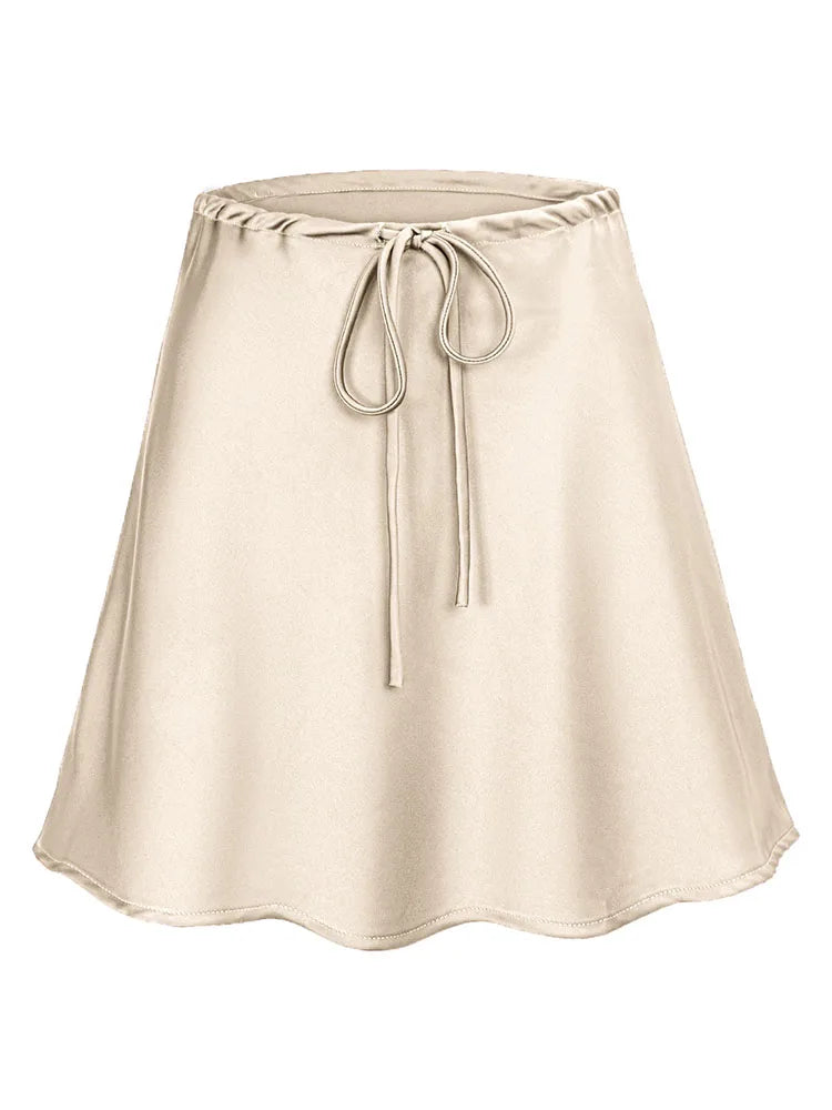 High Waist Drawstring Satin Mini Skirt Summer