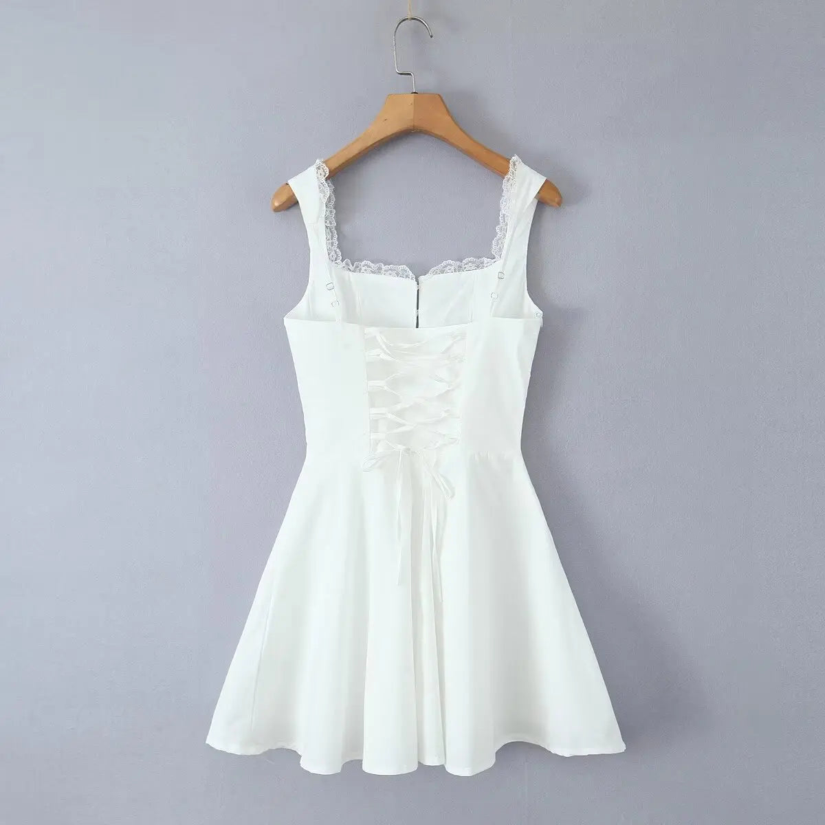 Blue A-Line Lace-Up Mini Dress