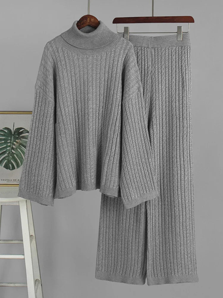 Ribbed Turtleneck Knit Set