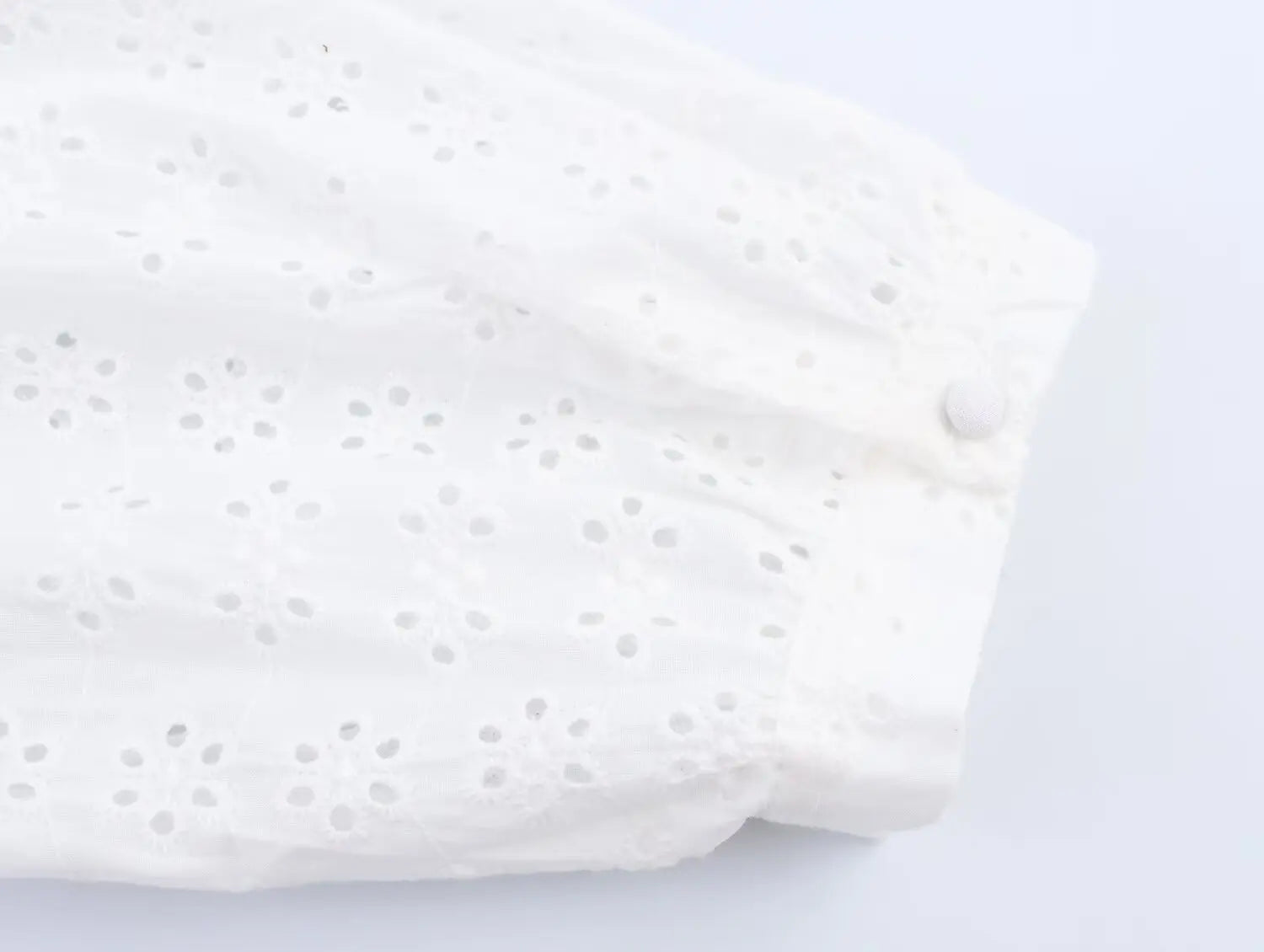 Openwork Embroidered White V-Neck Shirt