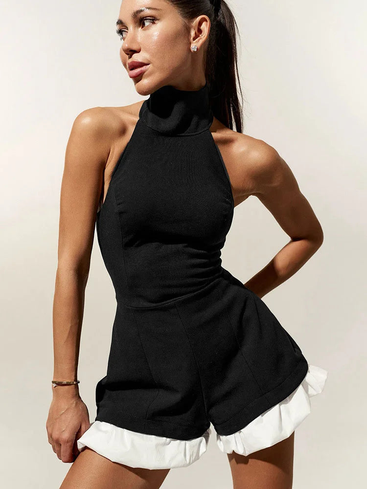 Off-Shoulder Ruffled Patchwork Romper