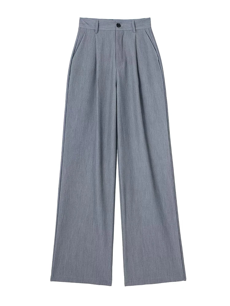 High Waist Front-Pleat Straight-Leg Trousers for Women