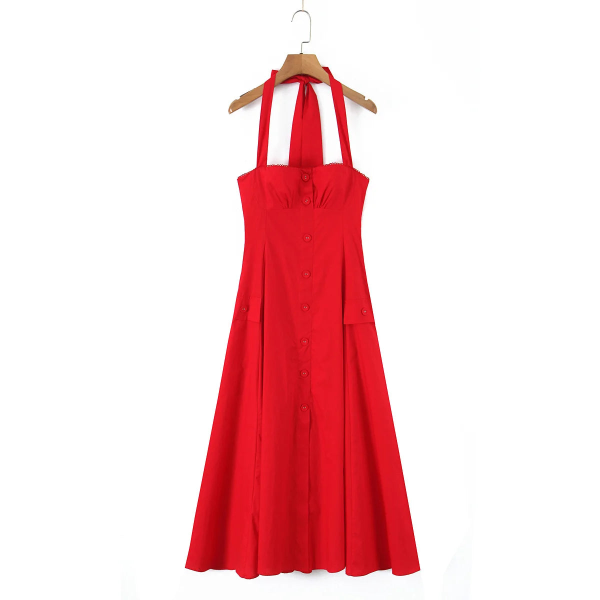 Floral Halter Backless A-Line Midi Dress