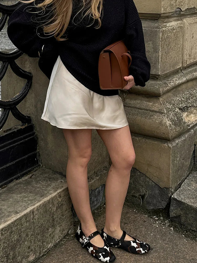 High Waist Drawstring Satin Mini Skirt Summer