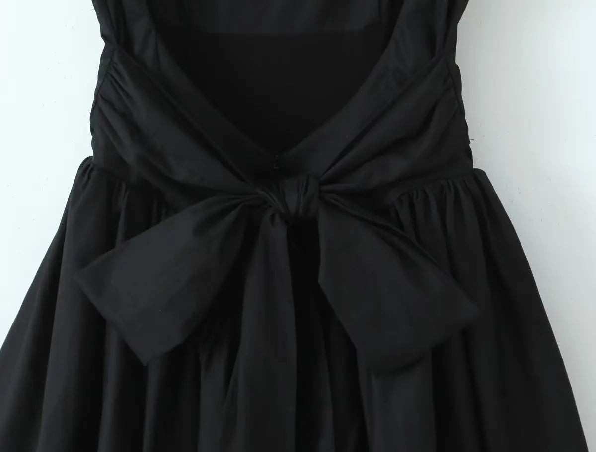 Backless Tie-Bow Pleated Mini Dress