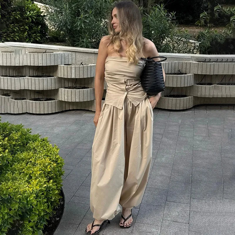 High Waist Wide-Leg Patchwork