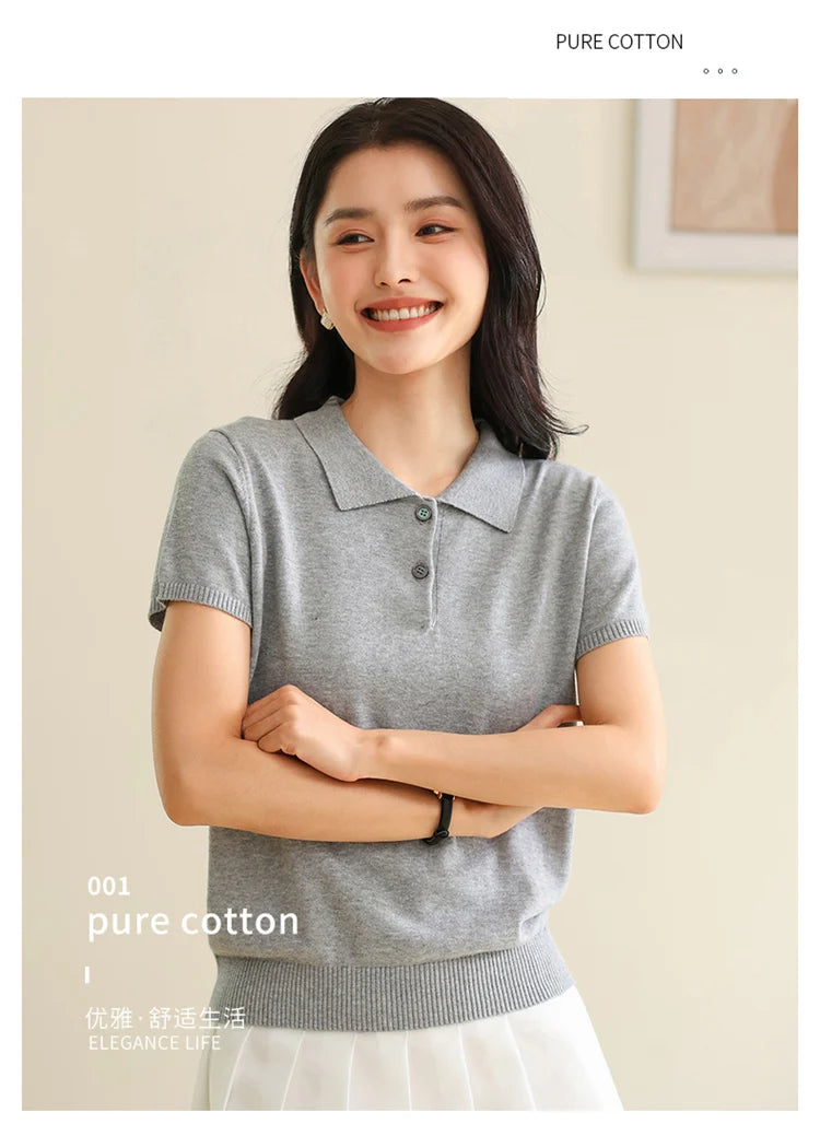 Women’s 100% Cotton Polo Collar Top