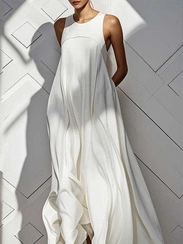 White Sleeveless Pleated Maxi Dress