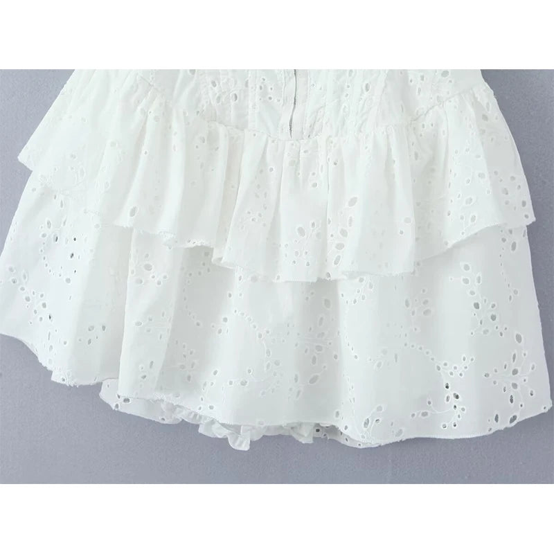 Hollow Out Embroidered Strapless Fit-and-Flare Mini Dress