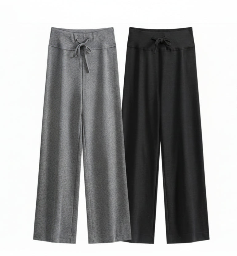 allvariants:: Gray and black wide-leg pants on a white background