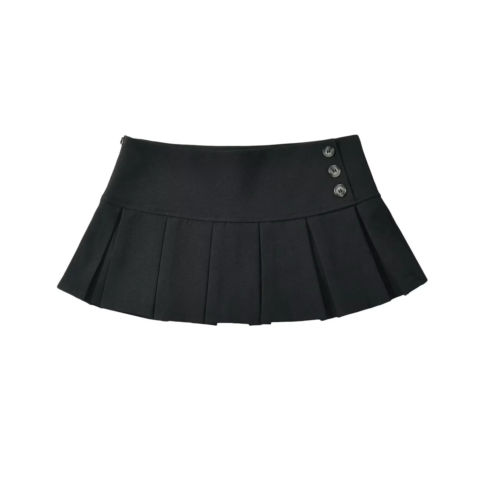 Black:: pleated skirt with button details on a white background