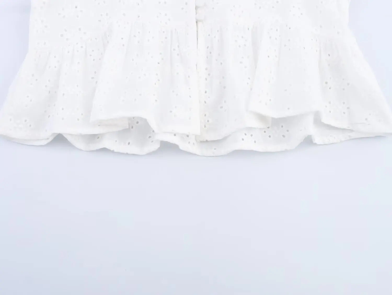 Openwork Embroidered White V-Neck Shirt