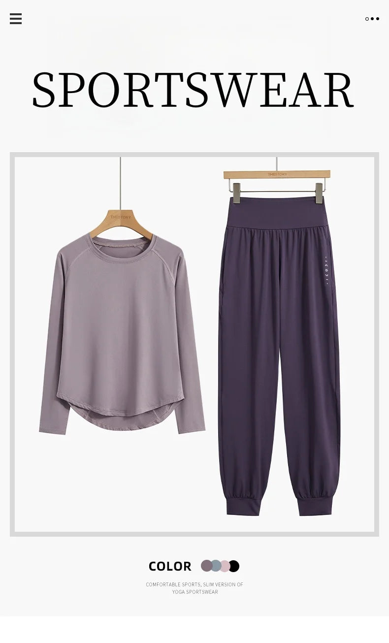Two-Piece Yoga Set Long Sleeve Top & High Waist Pants