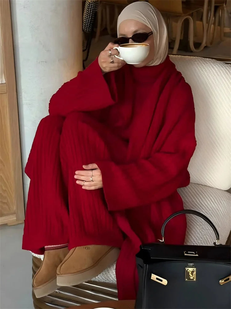 Ribbed Turtleneck Knit Set