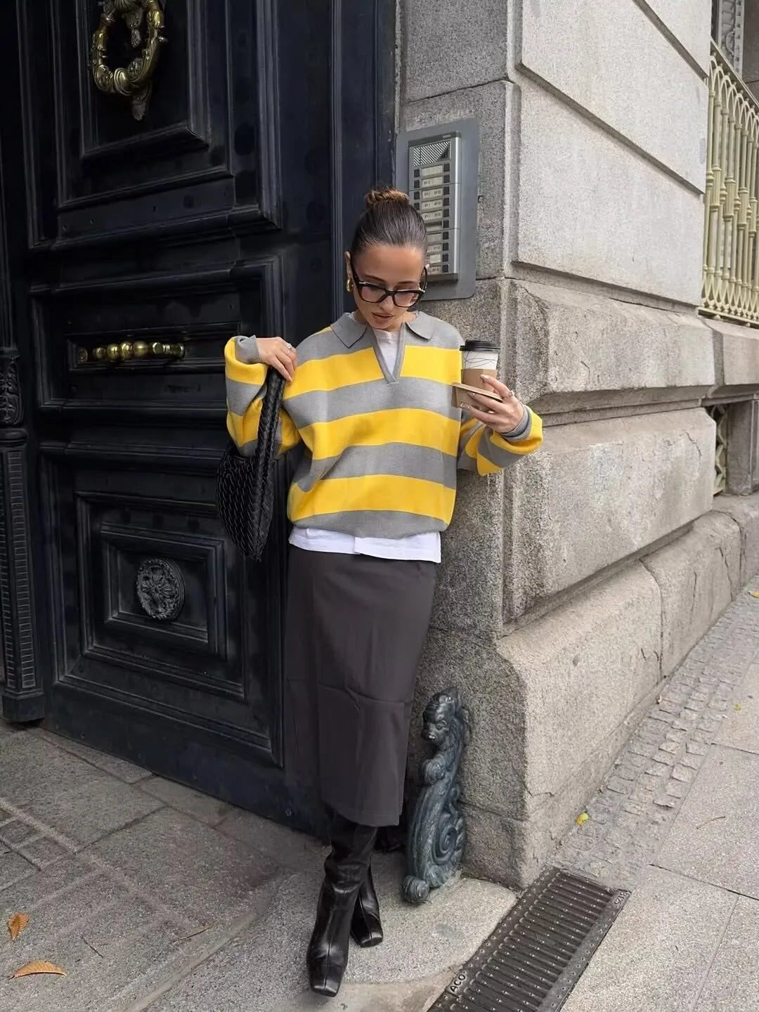 Striped Knit Polo Sweater