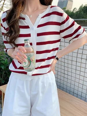 Striped V-Neck Cardigan