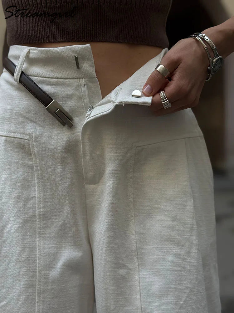 High Waist Cotton-Linen Wide Leg Pants