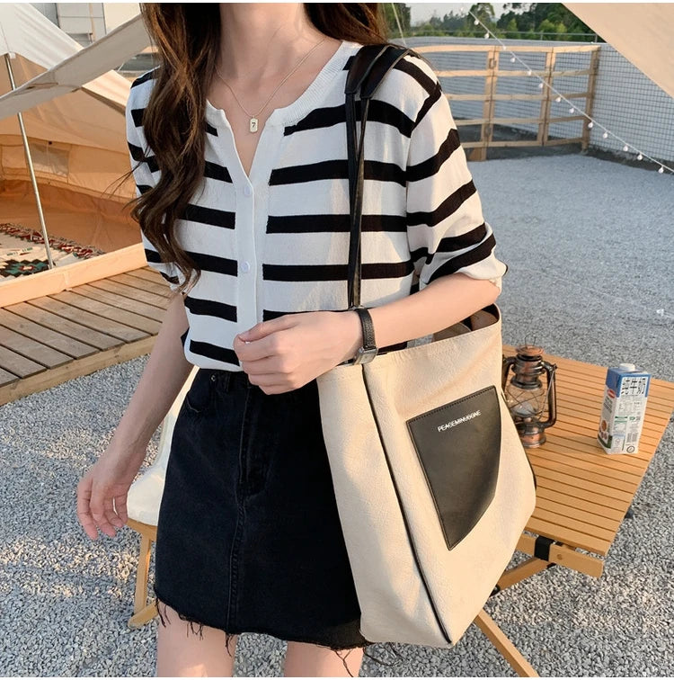 Striped V-Neck Cardigan