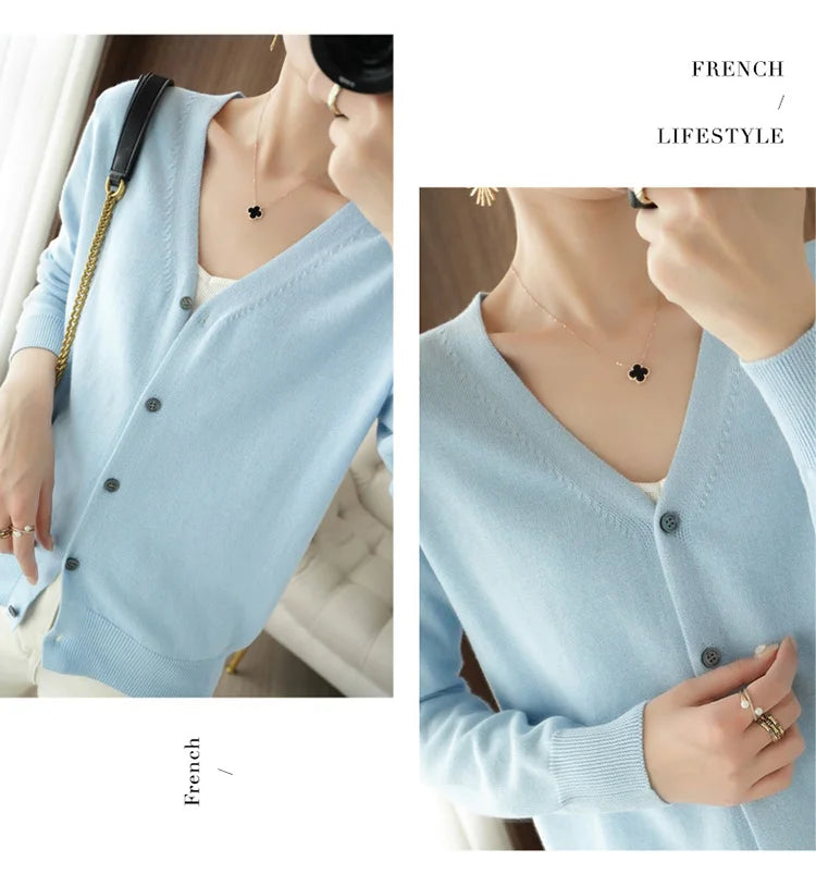 Women’s Cotton V-Neck Cropped Cardigan