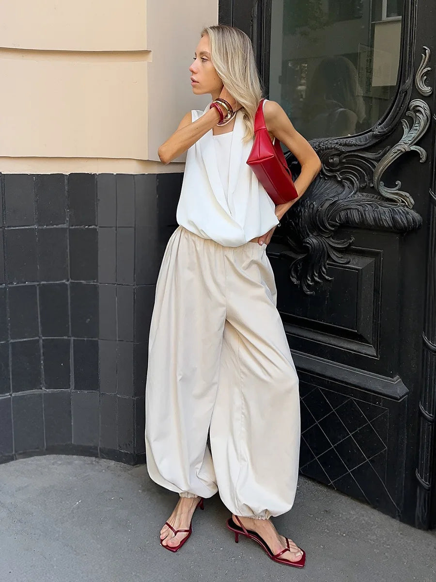 High Waist Wide-Leg Patchwork