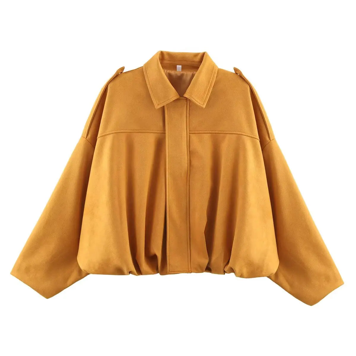 Suede-Textured Bomber Jacket with Lapel Collar