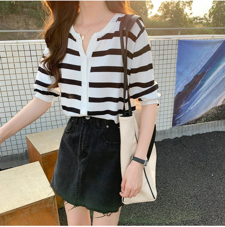 Striped V-Neck Cardigan