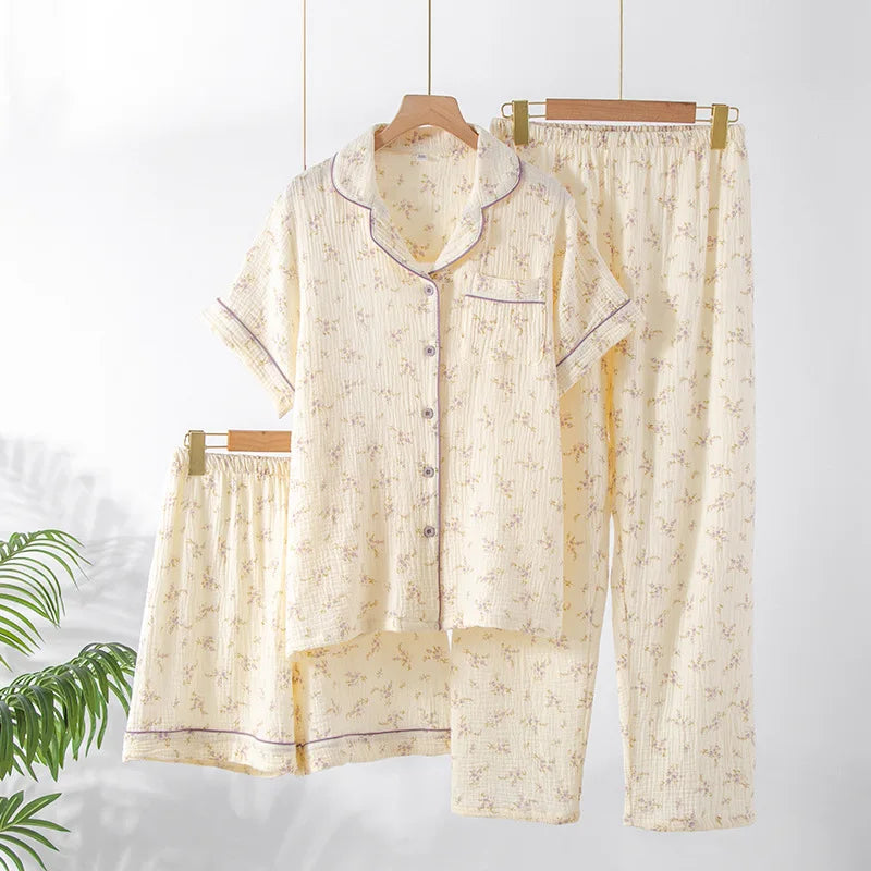Women’s Cotton Crepe 3-Piece Pajama Set