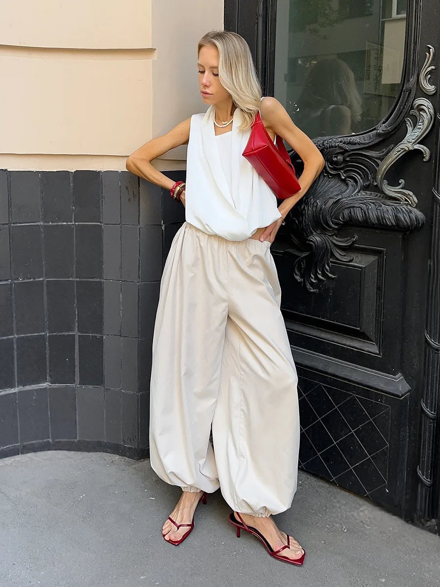 High Waist Wide-Leg Patchwork