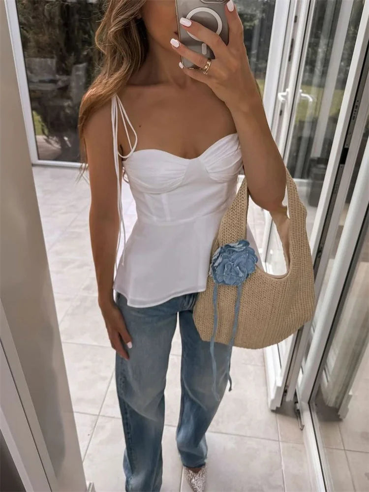 Smocked Strappy Ruffle Camisole