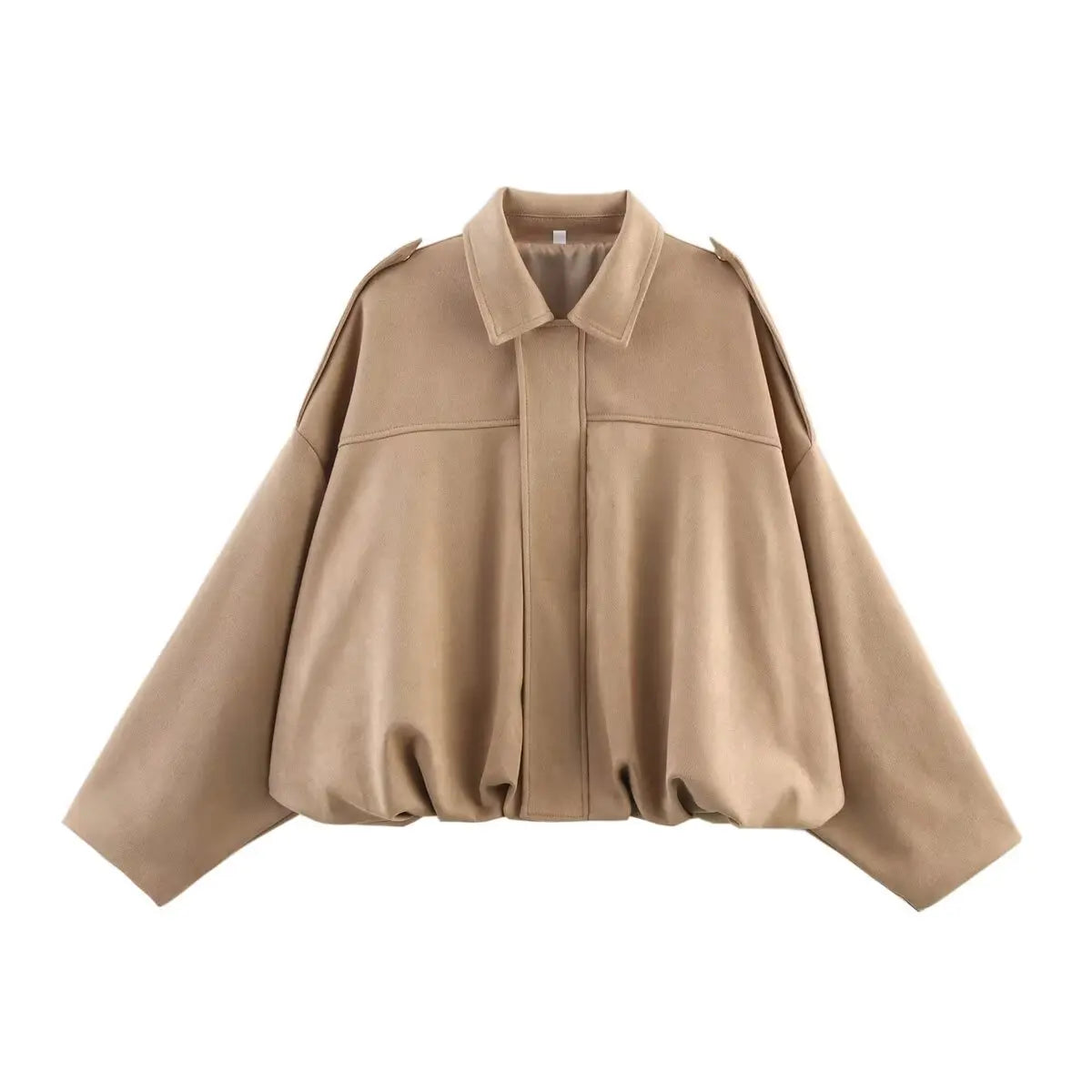 Suede-Textured Bomber Jacket with Lapel Collar