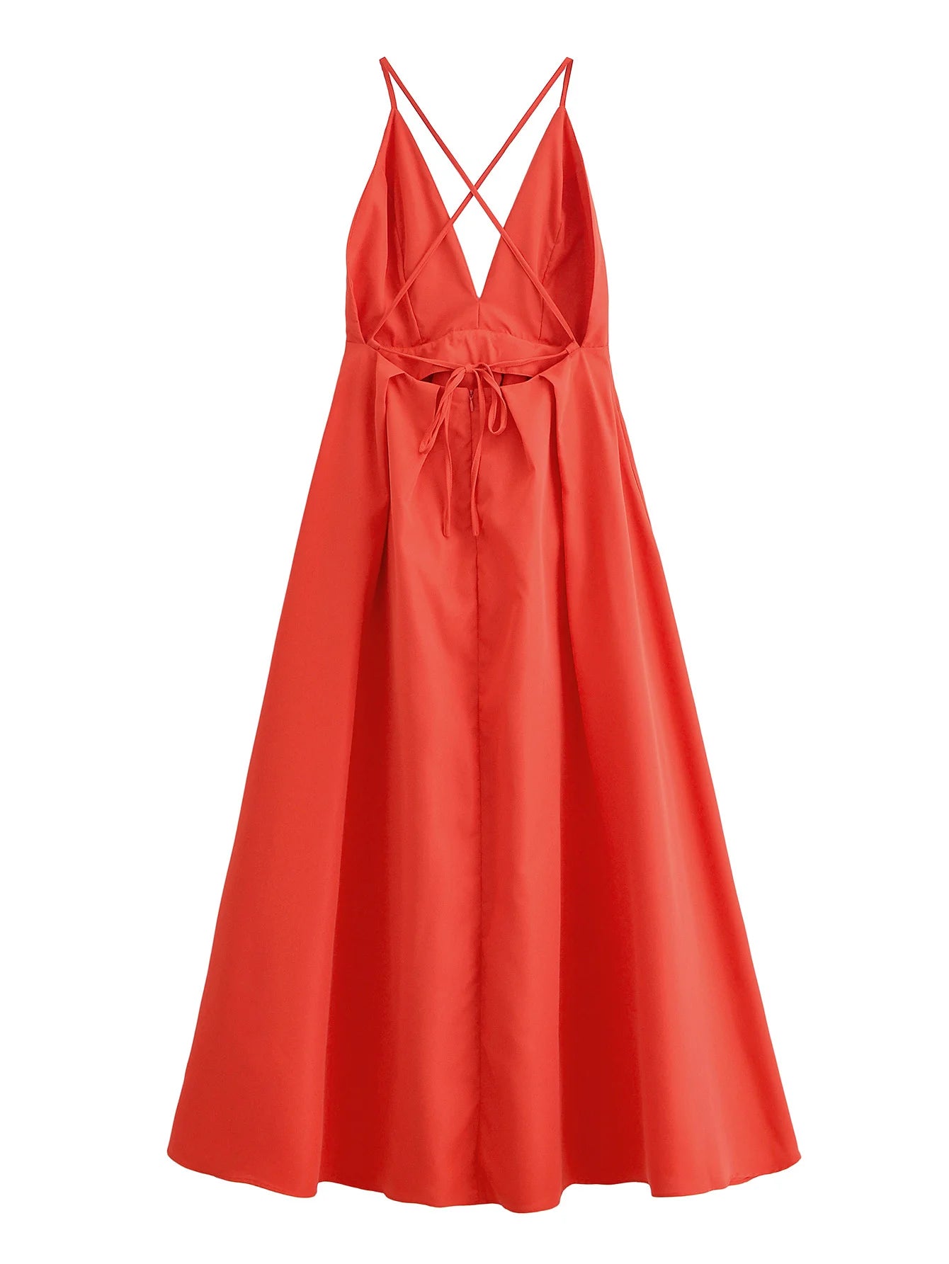 Red Backless Halter Pleated A-Line Maxi Dress