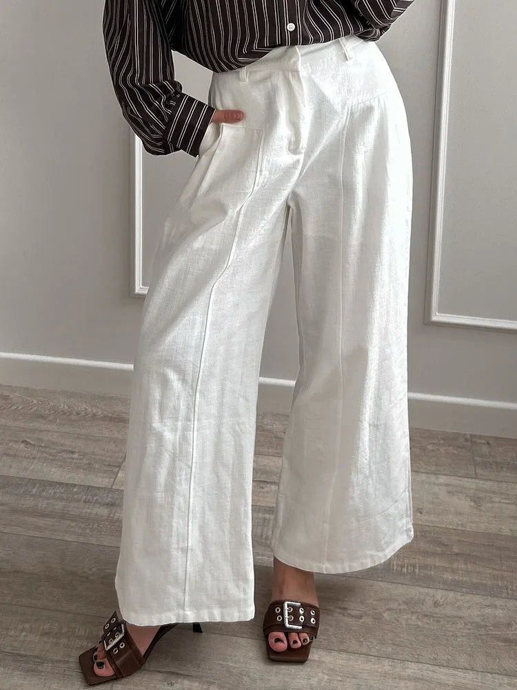 High Waist Cotton-Linen Wide Leg Pants