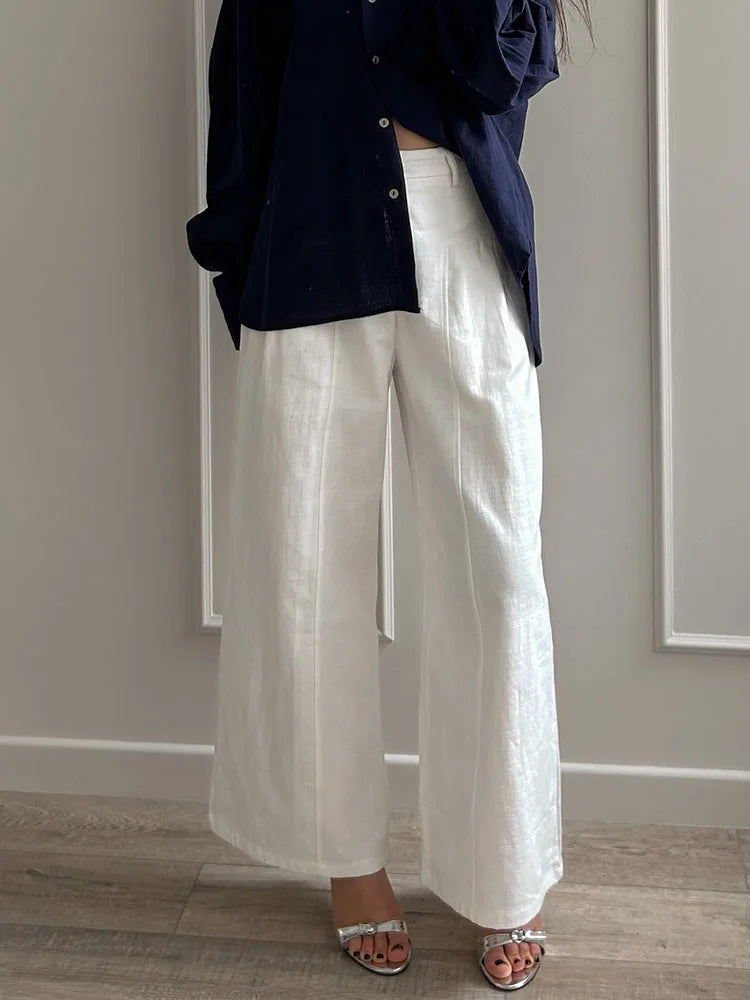 High Waist Cotton-Linen Wide Leg Pants