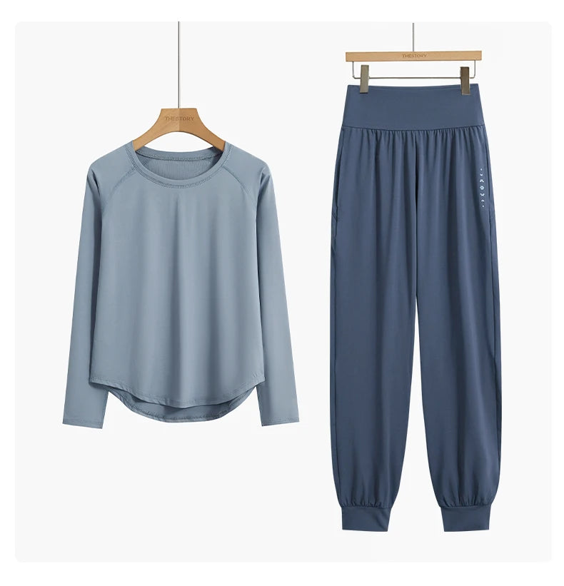 Two-Piece Yoga Set Long Sleeve Top & High Waist Pants