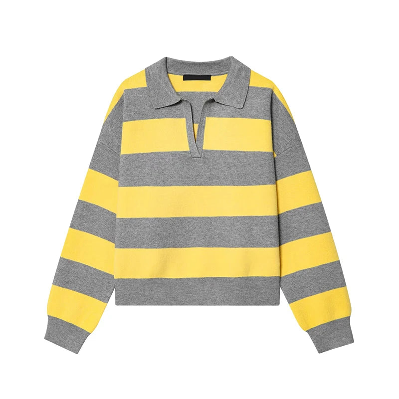 Striped Knit Polo Sweater