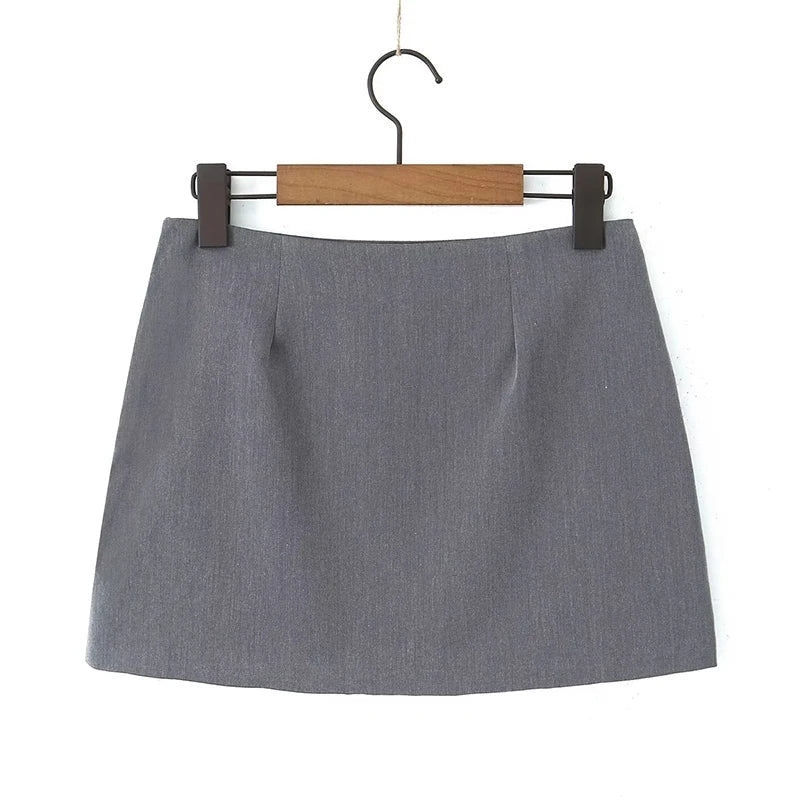 High-Waist Side-Zip Grey Mini Skirt