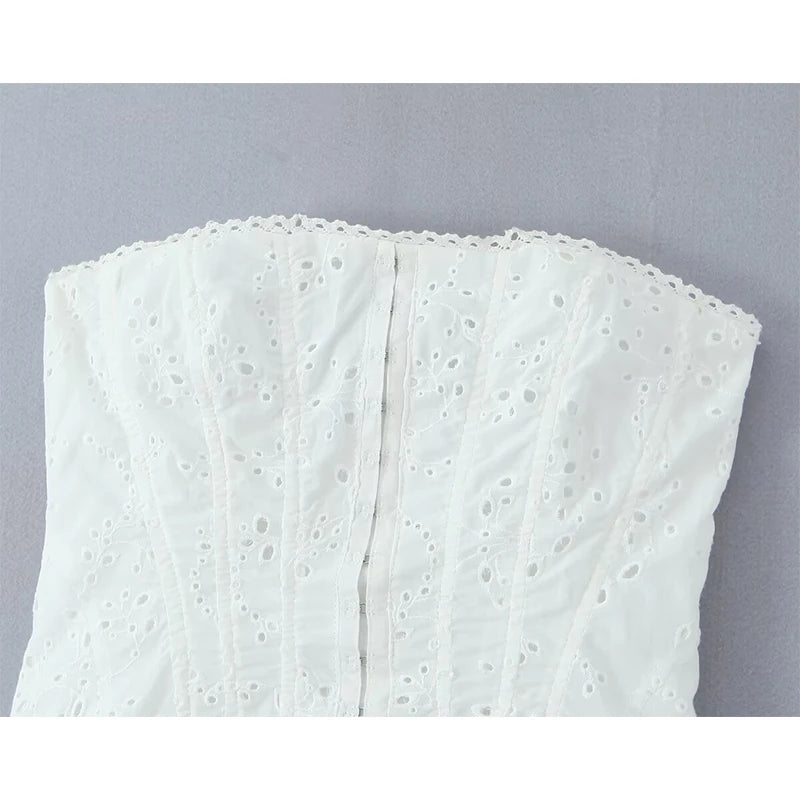 Hollow Out Embroidered Strapless Fit-and-Flare Mini Dress