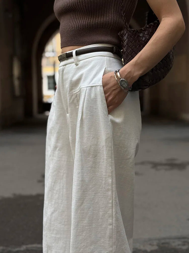 High Waist Cotton-Linen Wide Leg Pants