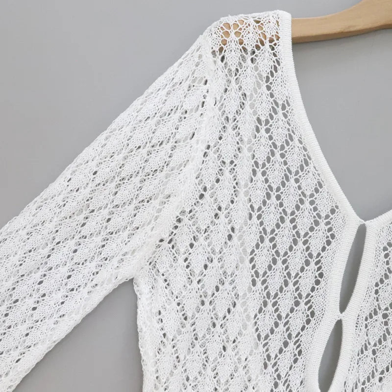 Hollow Knit Plaid Mini Dress