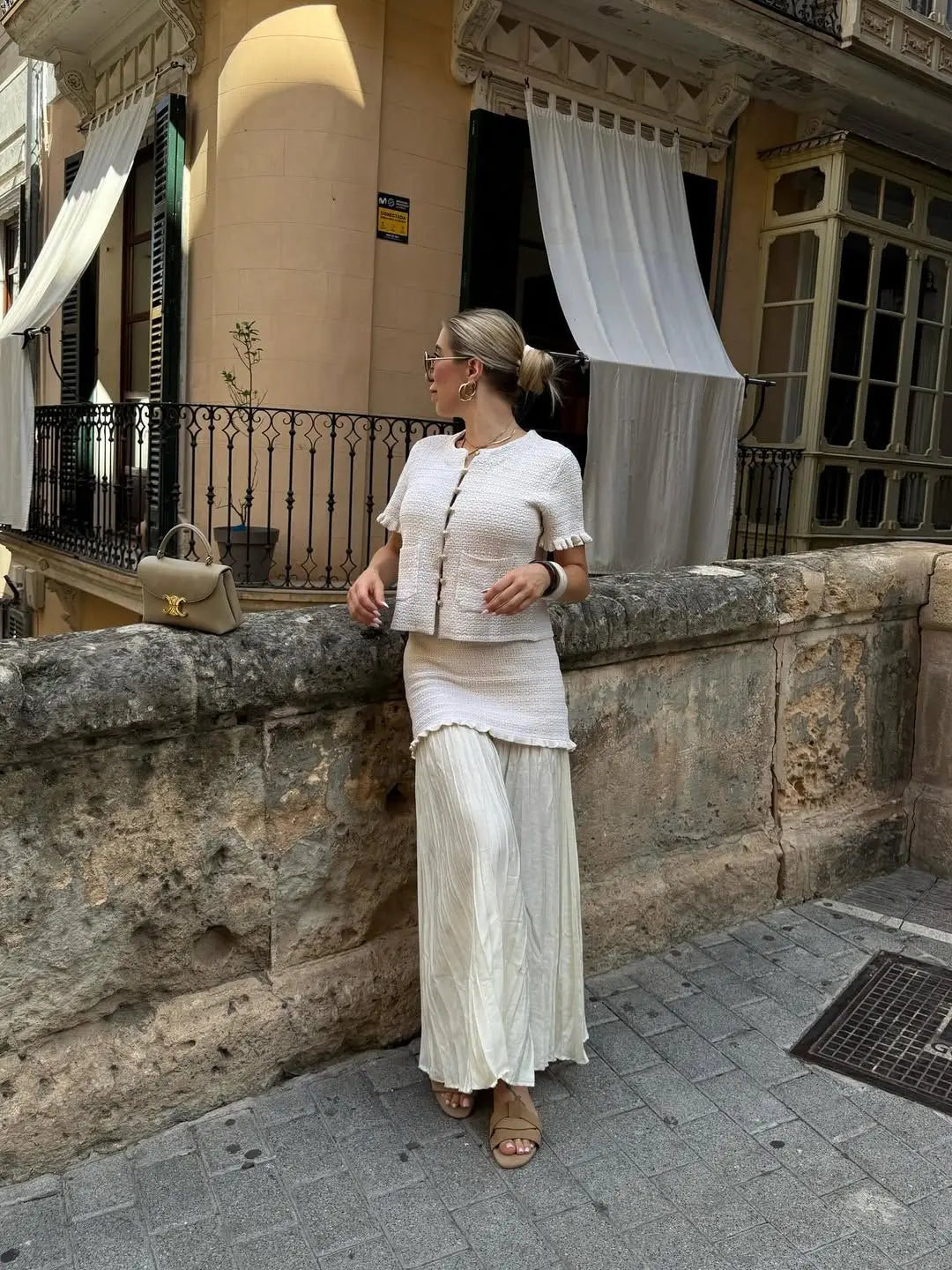 Short-Sleeve Knit Button Cardigan