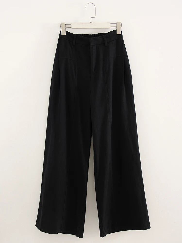High Waist Cotton-Linen Wide Leg Pants