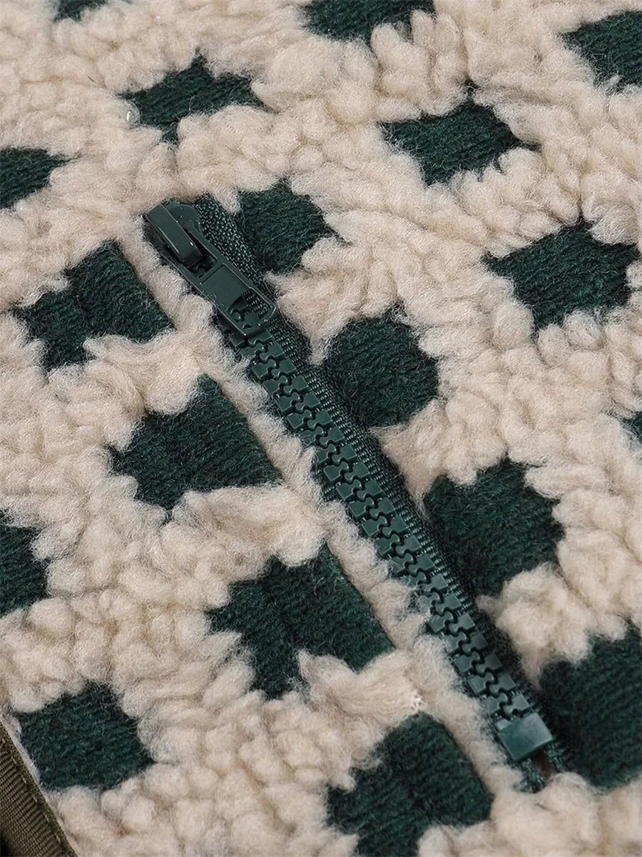 Women’s Fuzzy Checkered Zip-Up Vest