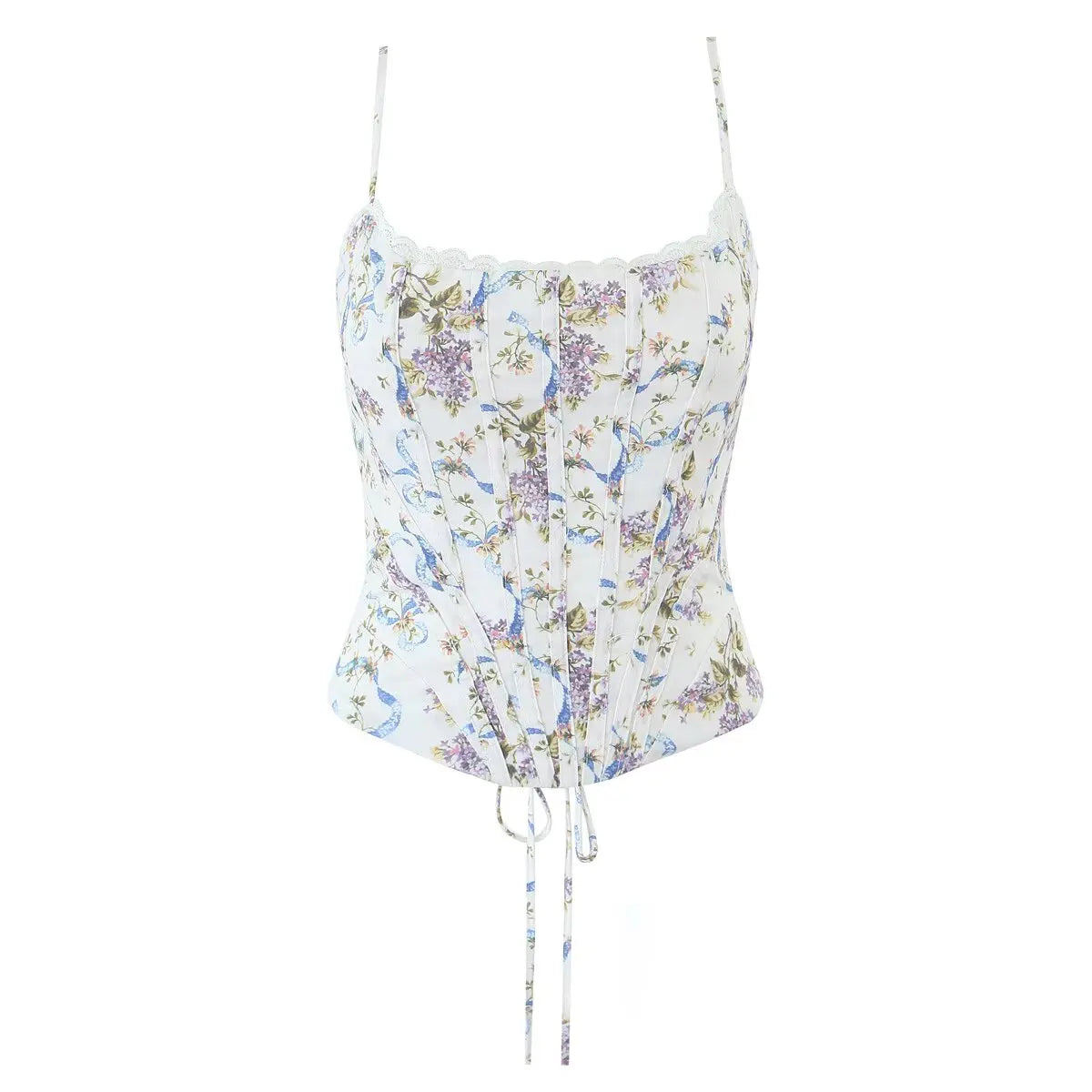 white::Floral patterned top on a white background