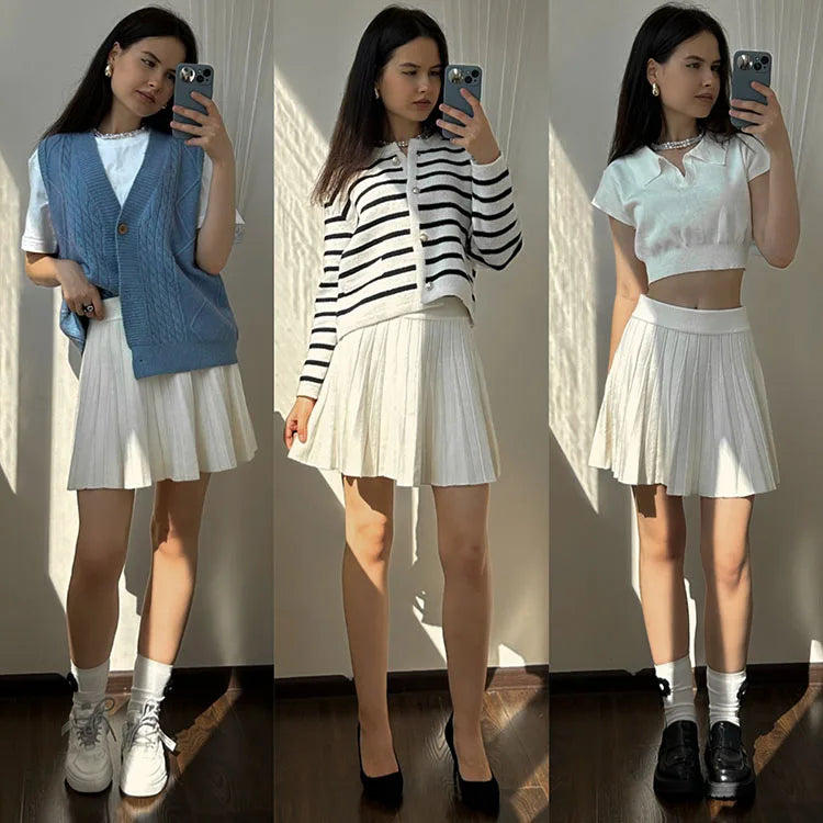 Knitted Pleated Mini Skirt
