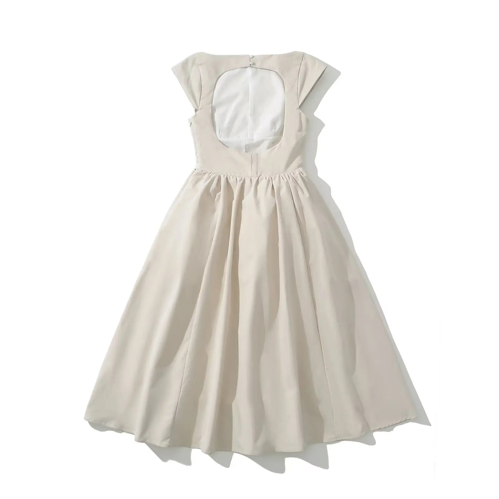 Backless Pleated Low-Waist A-Line Midi Dress