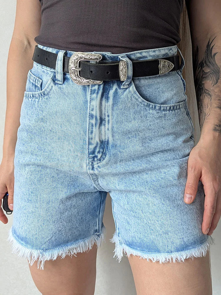 High Waist Blue Denim Shorts