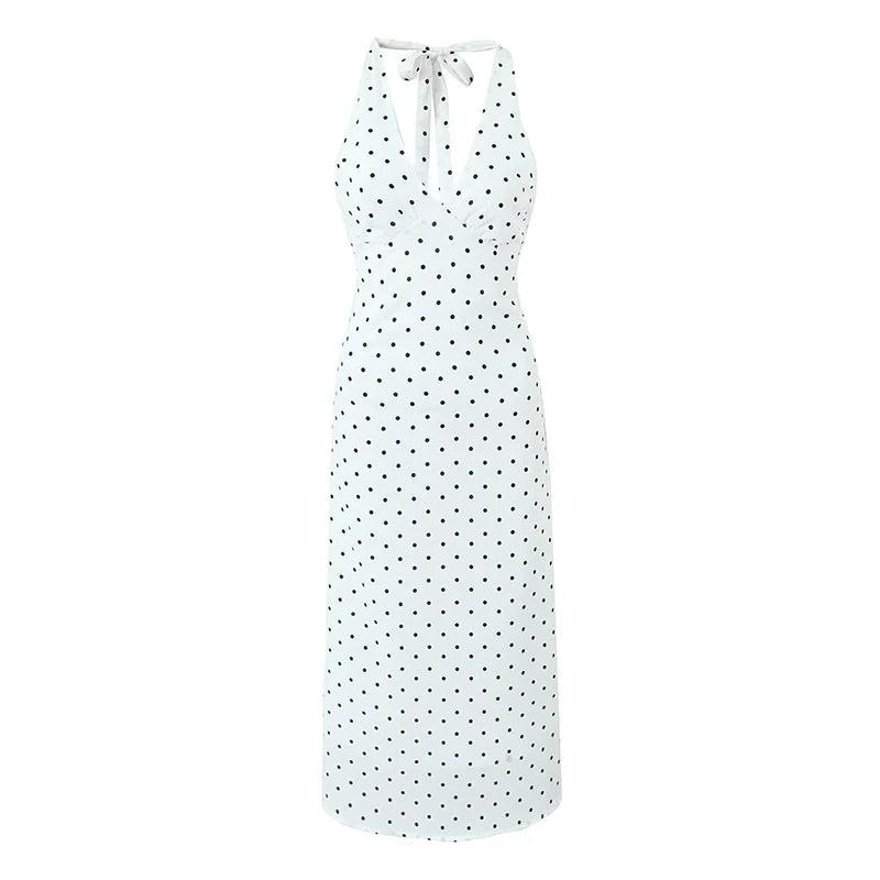 Vintage Polka Dot Backless Halter A-Line Dress