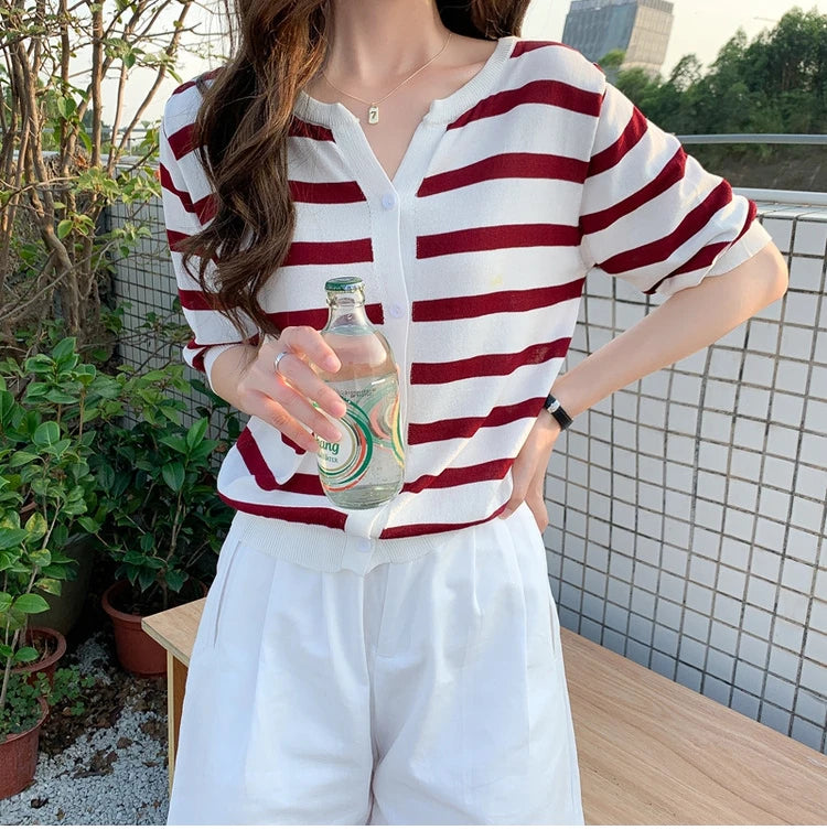 Striped V-Neck Cardigan