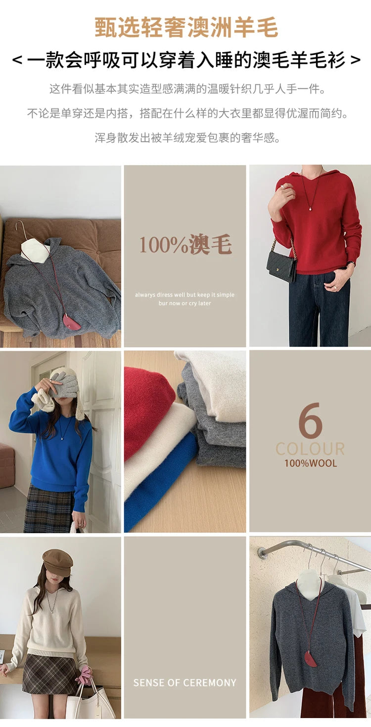 Women’s 100% Wool Hooded Sweater